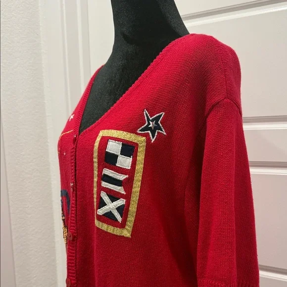 Susan Graver Red Nautical Cardigan - Picture 11 of 12
